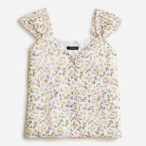 J. Crew Womens XL White Meadow Floral Cap-Sleeve Soft Gauze Chiffon Blouse Top